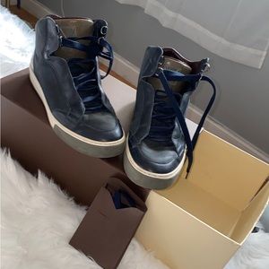 Louis Vuitton high top blue logo sneakers